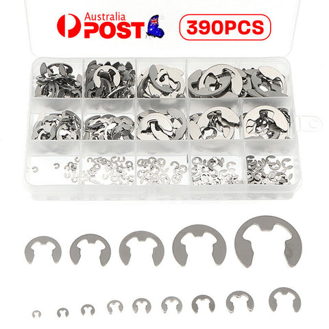 390pcs Stainless Steel Circlip Retaining Circlips E-Clip Rings Clips 1.5-10mm