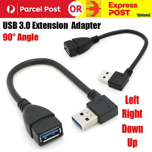 USB 3.0 Type A 90 Degree Left Right Angle Extension Cable Male to Female Adapter