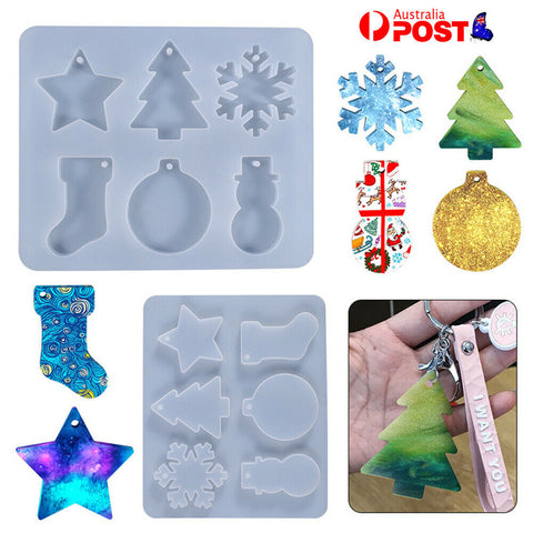 Christmas Snowflake Snowman Epoxy Resin Mold Pendants Ornaments Silicone Mould