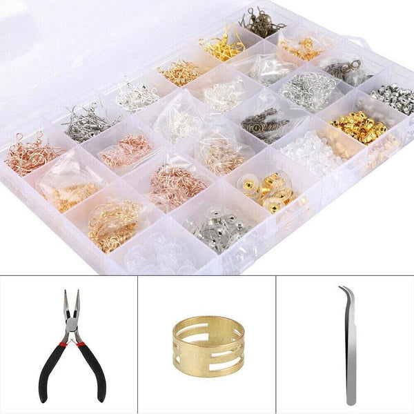 2500Pcs DIY Earring Making Supplies Kit with Earring Hooks Jump Rings Pliers AU