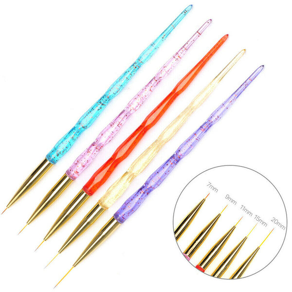 5Pcs Unicorn Nail Art Brushes Crystal Sable Detailer Thin Liner Dotting Tool