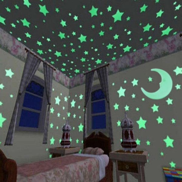 Moon & Star Night Sky Light Glow In The Dark Wall Decal Ceiling Sticker Decor AU