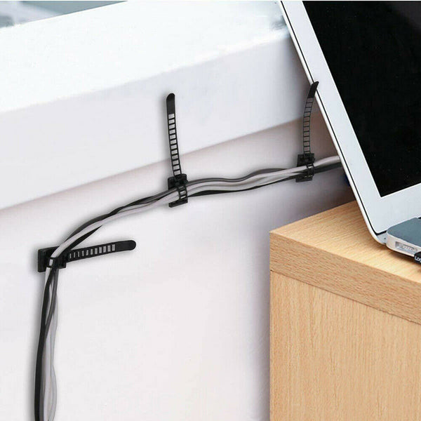 Adjustable Cable Clips Straps Adhesive Cord Management Wire Organizer Black AU