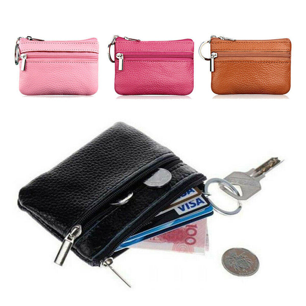 Women Leather Coin Card Key Ring Wallet Pouch Mini Purse Zip Up Small Change Bag