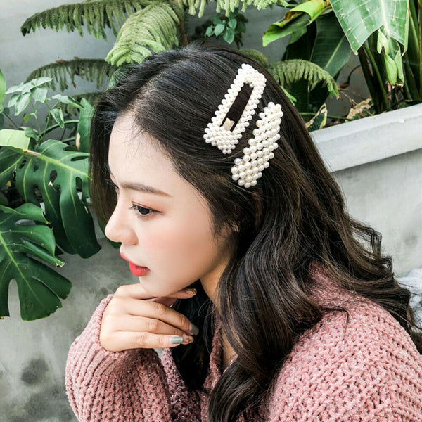 Popular Women Pearl Hair Clip Snap Barrette Stick Hairpin Hair Accessories Gift