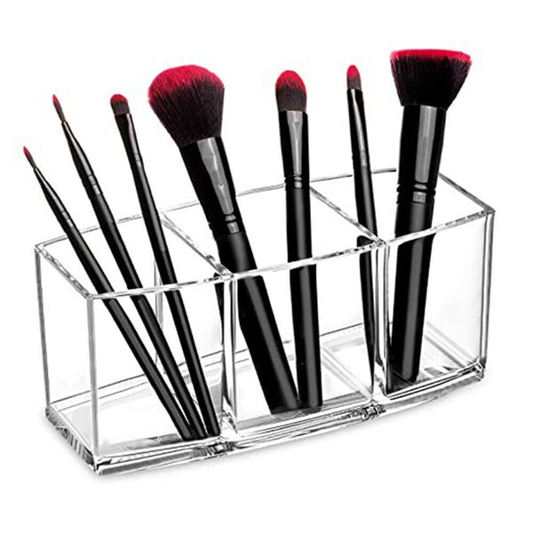 3 Slot Makeup Brush Holder Organizer Clear Cosmetic Brushes Acrylic Storage Case