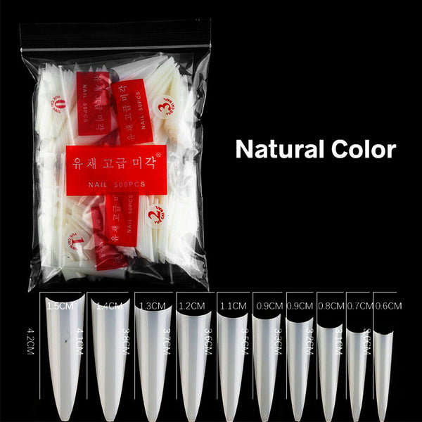 500pcs/set Long Full Cover Stiletto False Nail Tips Fake Acrylic Gel Nails Tips