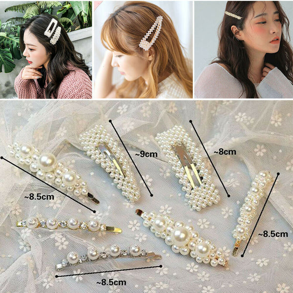 Popular Women Pearl Hair Clip Snap Barrette Stick Hairpin Hair Accessories Gift