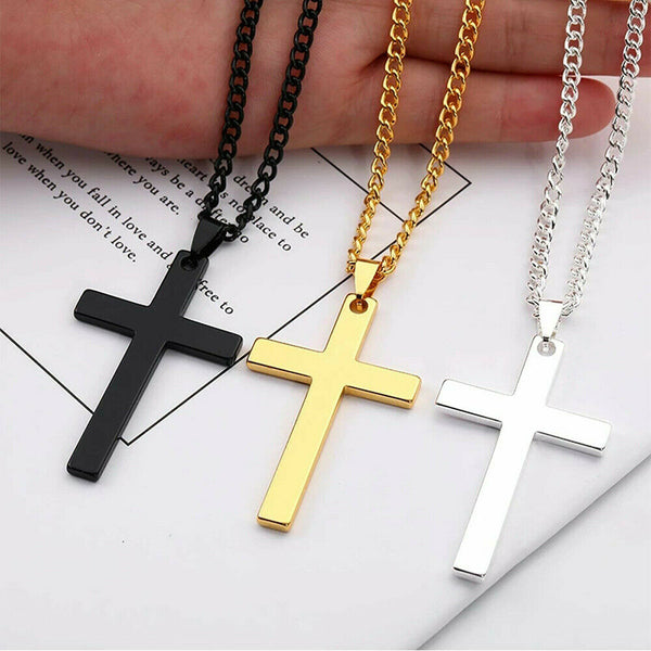 Necklace Cross Pendant Steel Stainless Chain Men Women Religious Jesus Crucifix