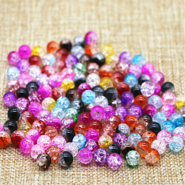 60Pcs Crackle Beads Acrylic Plastic Round Mixed Crackled Jewellery Making 8MM