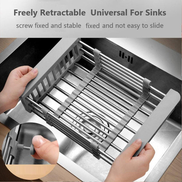 Stainless Steel Storage Sink Drain Basket Dish Drying Rack Kitchen Organizer AU