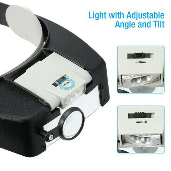 OZ Watch Repair Jewellers Head Headband Magnifier Glasses Loupe With LED Light