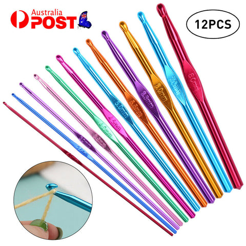 12X Multi Coloured Alumina Crochet Hooks Yarn Knitting Needles 2-8mm Size Set