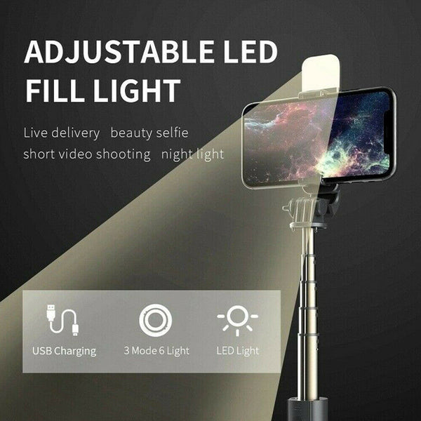 4 IN1 Remote Bluetooth Extendable Selfie Stick Tripod Stand With LED Fill Light