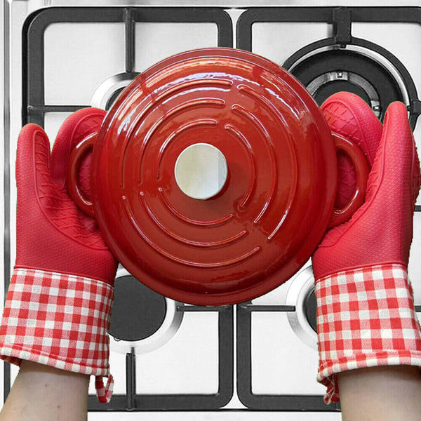 2Pcs Silicone Heat Resistant Gloves Kitchen Cooking Baking Microwave Oven Mitts