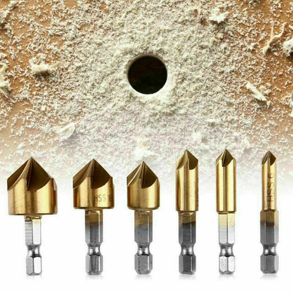 6Pcs Chamfer Countersink Deburring Drill Bit Crosshole Cutting Metal Tools AU