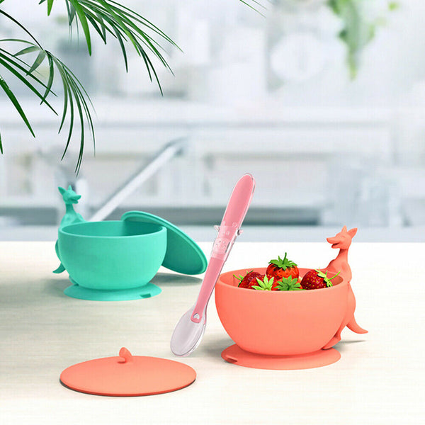 Silicone Suction Bowl With Spoons Set Non-slip For Baby Children Toddler Feeding