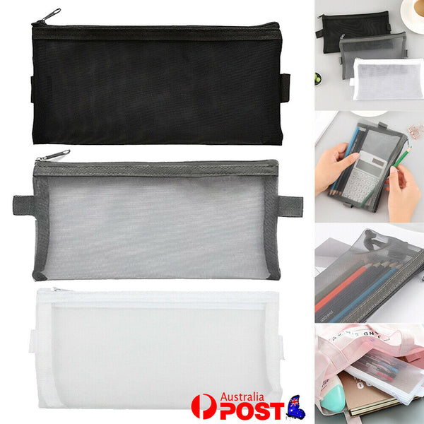 Clear Mesh Portable Large Pen Pencil Case Makeup Cosmetic Storage Bag Pouch Case