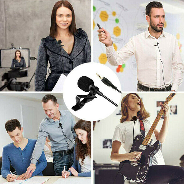 Clip-on Mic Microphone 3.5mm Lapel Lavalier for iPhone & Android Smartphones PC