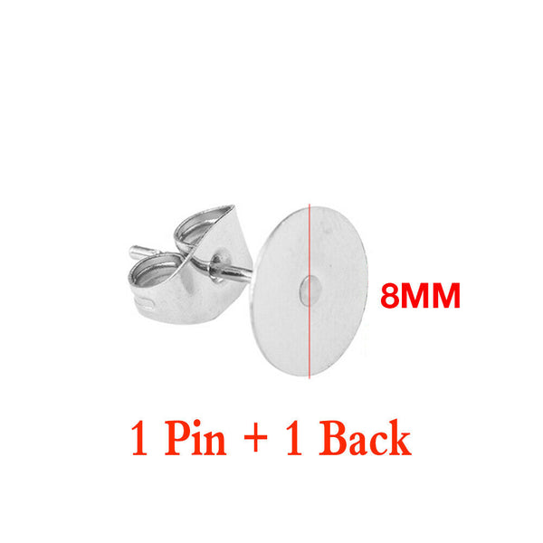 200/400PCS Earring Stud Posts Pads Nut Backs Silvery Surgical Steel DIY Craft