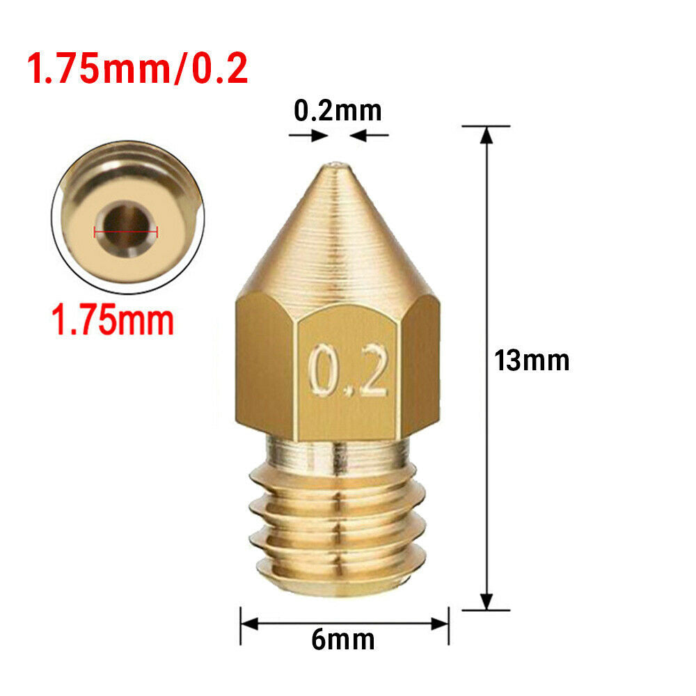 5PCS 3D Printer 1.75mm MK8 Extruder Nozzle Head For Ender 3 Pro CR10 0.2-1.0mm