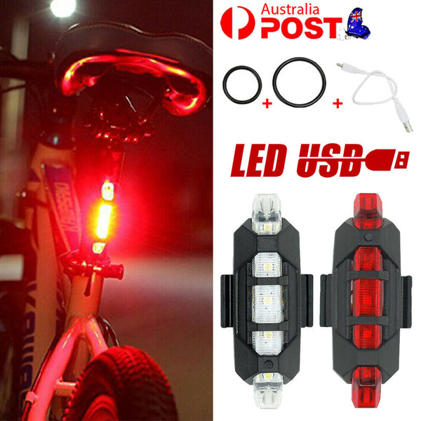 Tail Rechargeable USB Bike 5 LED Light Cycling Warning Safety Bicycle Rear Light