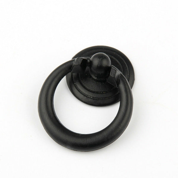 8pcs Black Ring Pull Handle Cabinet Knob Drawer Dresser Cupboard Drop Zinc Alloy