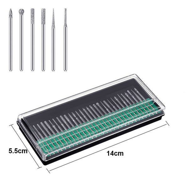 30pcs Electroplated Diamond Grinding Needles 3.0mm Shank Rods Heads Carving Tool