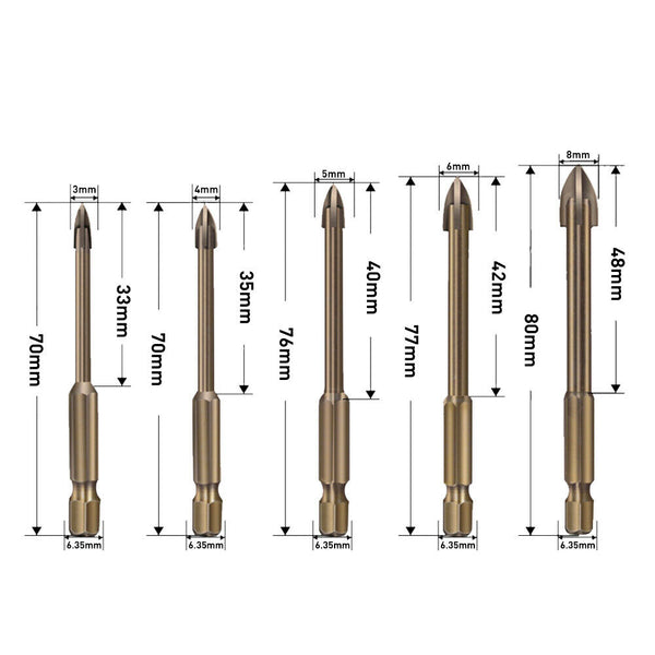 5pcs Drilling Tool Multifunctional Cemented Carbide Cross Triangle Drill Bit Set