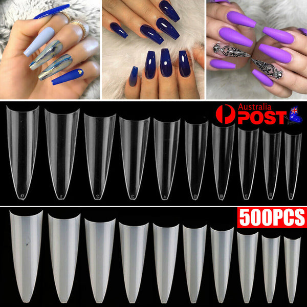 500pcs/set Long Full Cover Stiletto False Nail Tips Fake Acrylic Gel Nails Tips