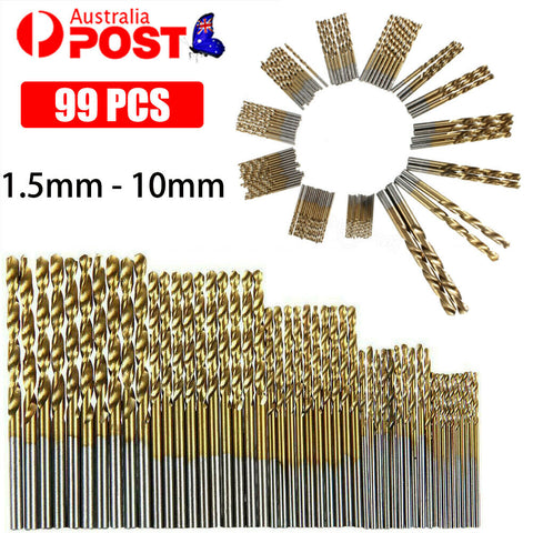 99PCS Titanium Coated Metal Wood Steel HSS Drill Bit High Speed Tool 1.5mm-10mm