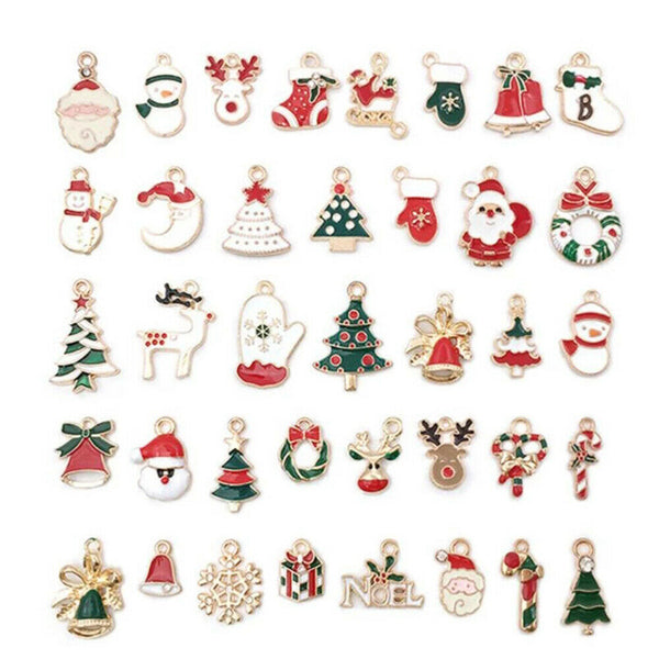 38Pcs Alloy Enamel Mixed Christmas Charms Pendant Decor Craft DIY Making Jewelry