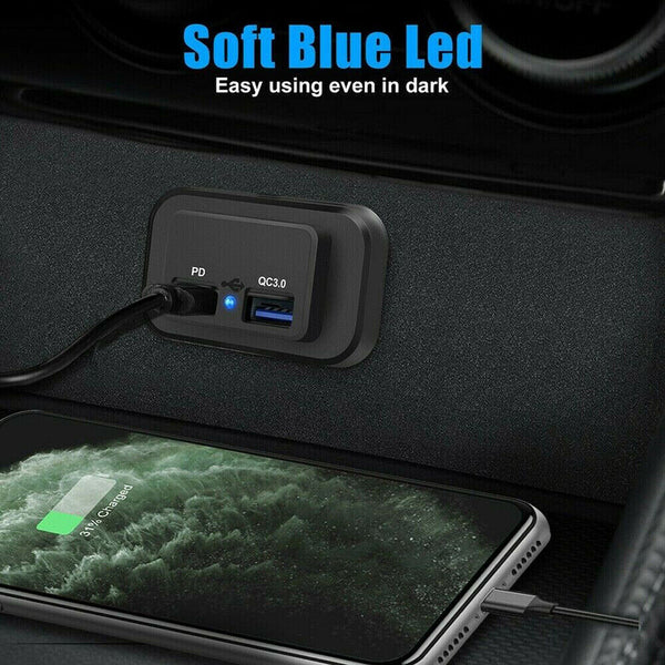 12/24V PD+QC3.0 Dual USB Port Car RV Fast Charger Socket Power Outlet Waterproof