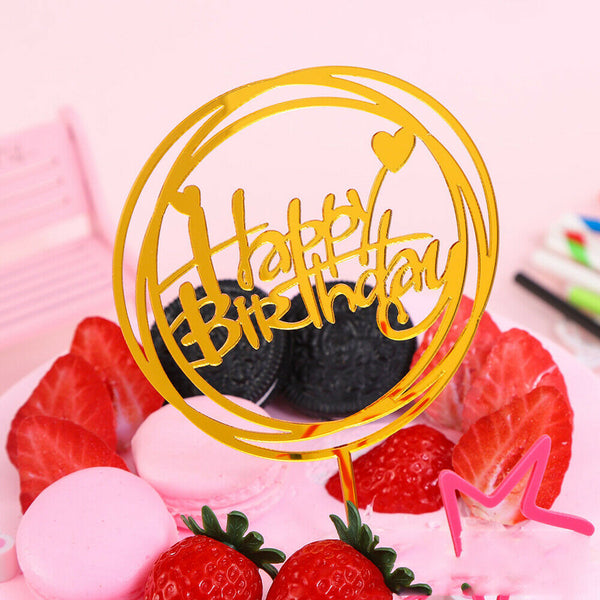 Double Circle Round Heart Happy Birthday Cake Toppers Acrylic Party Event Decor