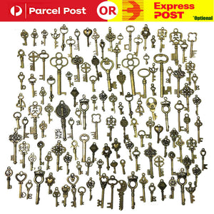 125Pcs Bronze Keys Vintage Royal Antique Old Look Skeleton Heart Bow DIY Pendant