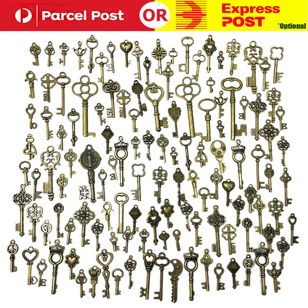 125Pcs Bronze Keys Vintage Royal Antique Old Look Skeleton Heart Bow DIY Pendant