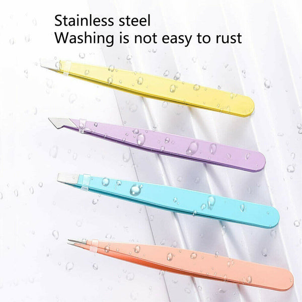 4X Professional Eyebrow Tweezers Set Plucker Puller Slanted Pointed Tip Manicure