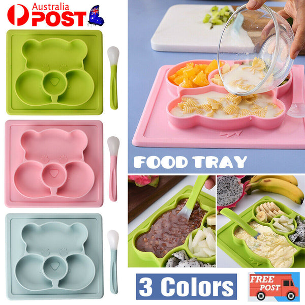 Silicone Plate Mat Suction Table Toddler Placemat Baby Food Tray Divided Bowl