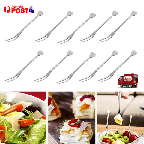 10PCS Appetizer Dessert Forks Stainless Steel Mini Salad Fruit Cake Cocktail AU