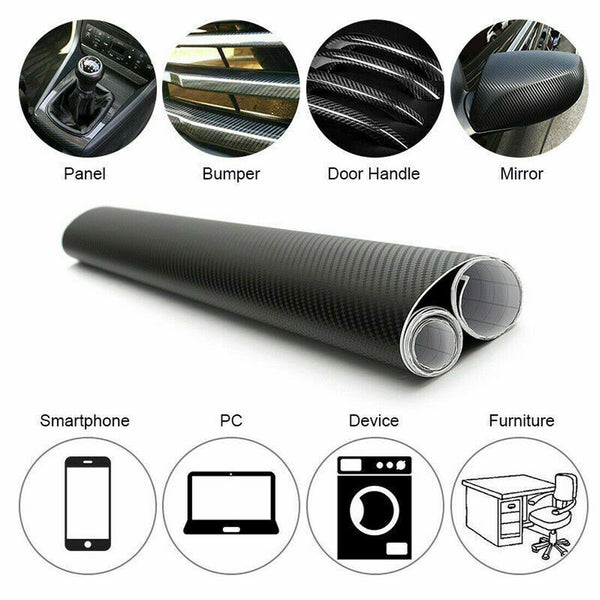 Gloss Black 5D Carbon Fiber 50 x 151cm Vinyl Car Phone Laptop Wrap Sticker Film