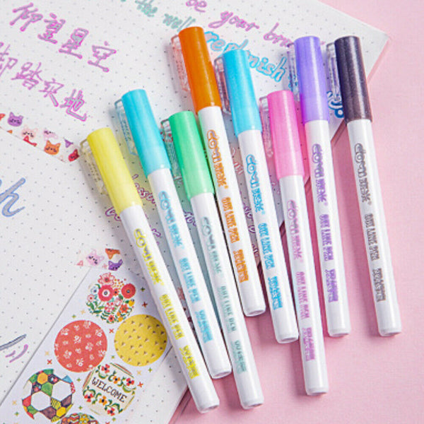 8 Colors Gift Card Writing & Drawing Double Line Outline Pen Two-line Color Pen