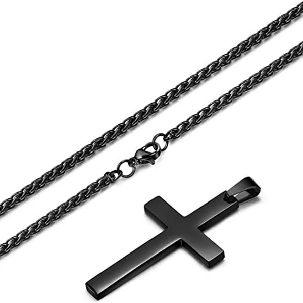 Necklace Cross Pendant Steel Stainless Chain Men Women Religious Jesus Crucifix