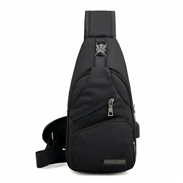 Mens Sling Chest Pack Shoulder Bag USB Charging Port Sports Crossbody Handbag