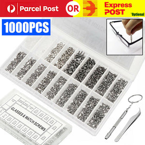 1000pcs Tiny Screws Nut + Screwdriver Watch Eyeglass Glasses Repair Tool Set Kit