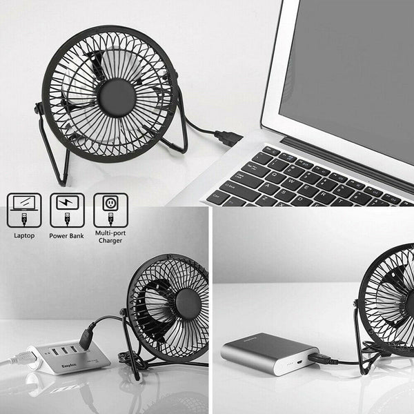 Metal 4"6" USB Fan Mini Portable Desktop Cooling Desk Quiet Fan Laptop Computer