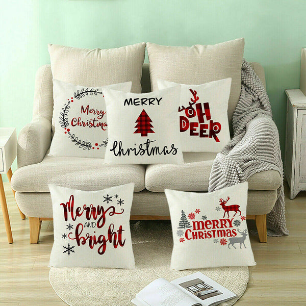 Christmas Cushion Cover Throw Waist Bolster Pillow Case Sofa Home Party Decor