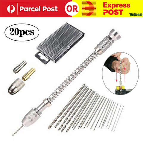 Hand Twist Drill Pin Vice 0.3-2mm+20x Mini Micro Bit Jewellery High Speed Steel