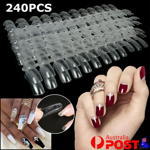 240pcs Clear Dual Nail Form Mold Scale UV Poly Gel Tips Nail Extension 12 Sizes