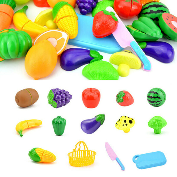 Kids Pretend Role Play Kitchen Fruit Vegetable Food Toy Cutting Set Child Gift