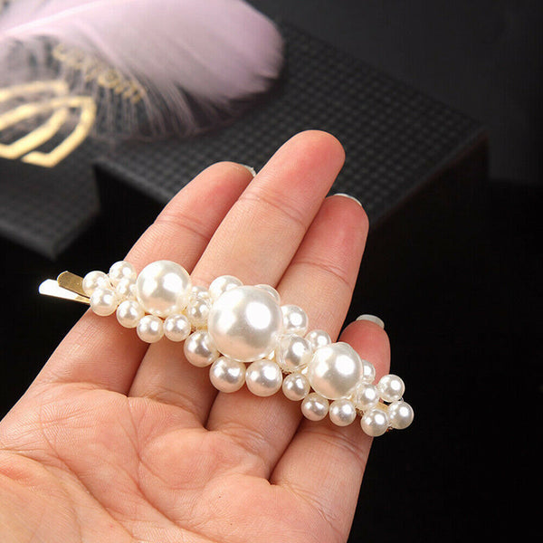 Popular Women Pearl Hair Clip Snap Barrette Stick Hairpin Hair Accessories Gift